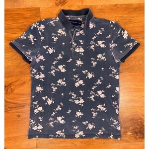 Abercrombie & Fitch Mens Small Gray Floral Stretch Polo Shirt Short Sleeve